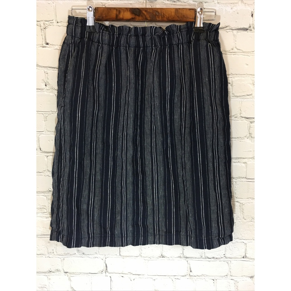 Ellen Tracy Womens Skirt Paper Bag Waist 100% Linen Size Small Blue Stripe